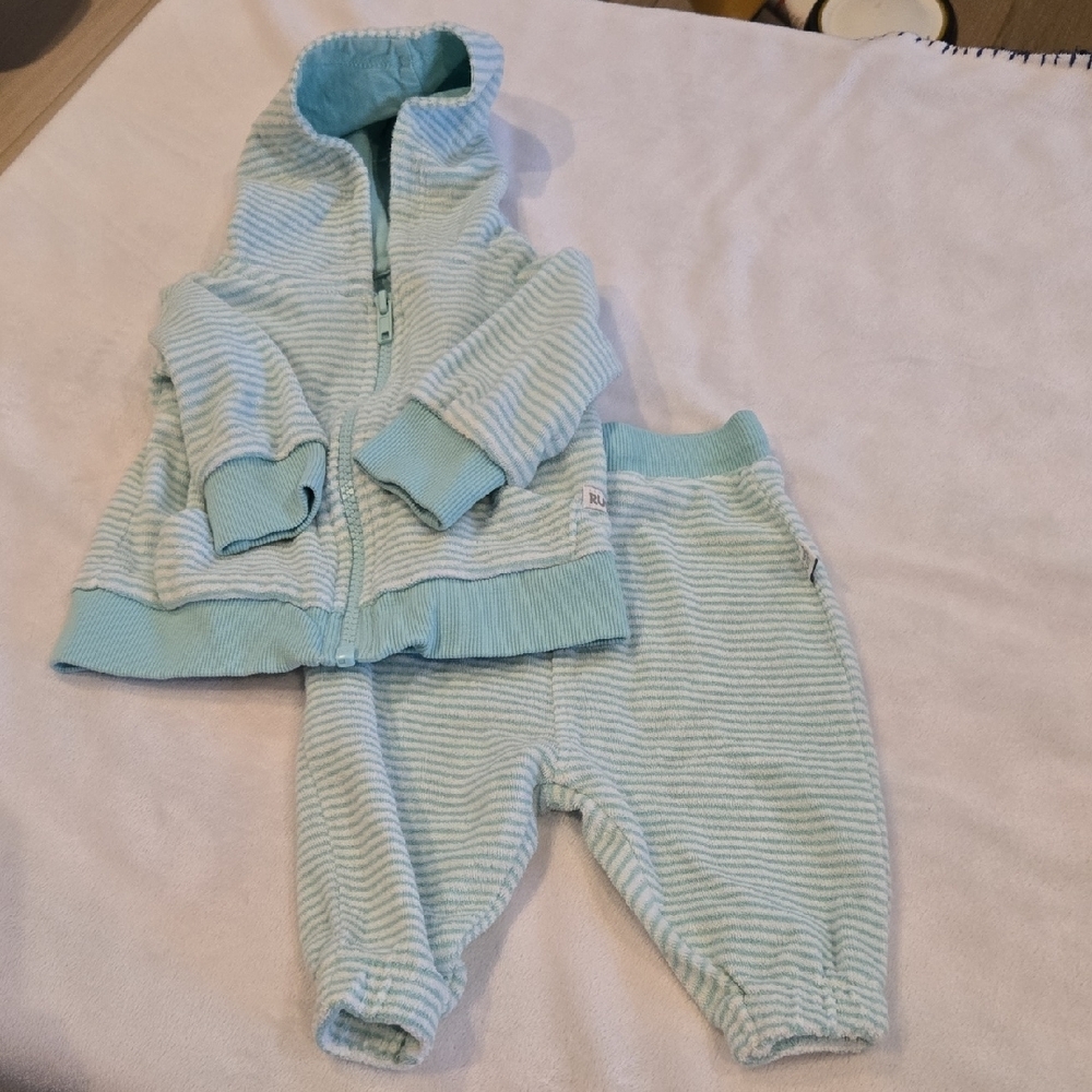 Striped Mint Green Baby Hoodie and Pants Set